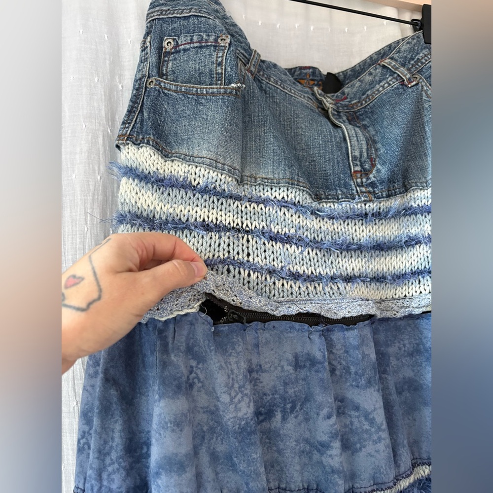 Y2K Arizona Jeans Boho Whimsy Blue Tiered Skirt - Picture 2 of 8